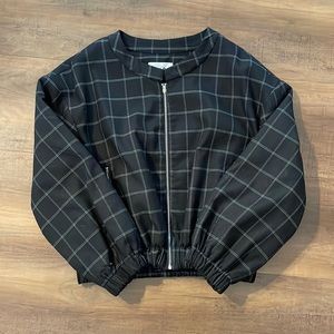 Black plaid bomber jacket
